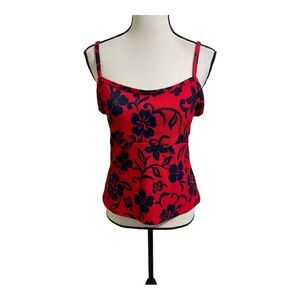 Maxine of Hollywood womens tankini bathing suit top. Floral red blue size 16